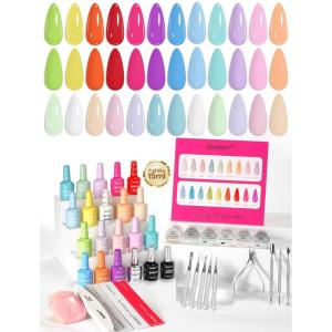 imageBeetles Spring Gel Polish Set  Dessert Feast 30 Colors HemaFree Glitter Jelly Nude Pink White Yellow Green Pastel Colors Polish with Base Top Coat Swatch Card Uv LED Lamp Gel Gifts for WomenPoetry of Garden