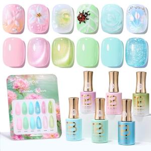 imageBeetles Spring Gel Polish Set  Dessert Feast 30 Colors HemaFree Glitter Jelly Nude Pink White Yellow Green Pastel Colors Polish with Base Top Coat Swatch Card Uv LED Lamp Gel Gifts for WomenDream Bloom