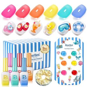 imageBeetles Summer Voyage Cat Eye Gel Nail Polish Set  9ML 6 Colors Saltmist Sunset Summer Cat Eye Gel Nail Polish Kit Yellow Blue Green Pink Purple Soak Off UV Salon DIY at Home Manicure Gift for WomenSunstripe