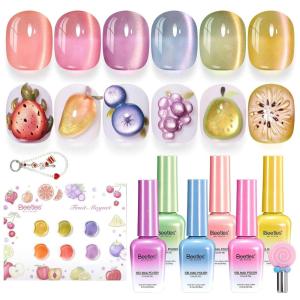 imageBeetles Summer Voyage Cat Eye Gel Nail Polish Set  9ML 6 Colors Saltmist Sunset Summer Cat Eye Gel Nail Polish Kit Yellow Blue Green Pink Purple Soak Off UV Salon DIY at Home Manicure Gift for Women000Fruit Magnet