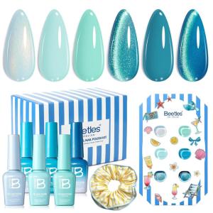 imageBeetles Summer Voyage Jelly Gel Nail Polish Set  9ML 6 Colors Seasalt Holiday Summer Sheer Gel Nail Polish Kit Milky White MInt Green Blue Soak Off UV Salon DIY at Home Manicure Gift for WomenShore Light