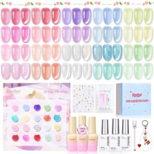 imageBeetles Summer Voyage Jelly Gel Nail Polish Set  9ML 6 Colors Seasalt Holiday Summer Sheer Gel Nail Polish Kit Milky White MInt Green Blue Soak Off UV Salon DIY at Home Manicure Gift for Women000Spring Pudding