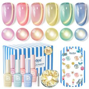 imageBeetles Summer Voyage Jelly Gel Nail Polish Set  9ML 6 Colors Seasalt Holiday Summer Sheer Gel Nail Polish Kit Milky White MInt Green Blue Soak Off UV Salon DIY at Home Manicure Gift for WomenSaltmist Sunset
