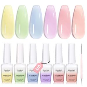 imageBeetles Summer Voyage Jelly Gel Nail Polish Set  9ML 6 Colors Seasalt Holiday Summer Sheer Gel Nail Polish Kit Milky White MInt Green Blue Soak Off UV Salon DIY at Home Manicure Gift for Women000Fruity Milk