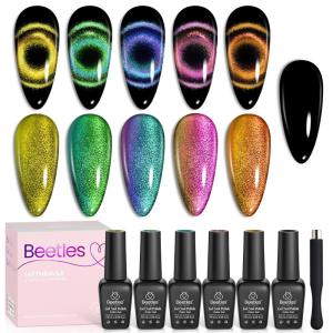 imageBeetles 4th of July Gel Nail Polish Set  6 Colors Independence Spark Cat Eye Gel Polish Kit Glitter Blue Red White Sliver Gold with Magnet amp Stickers Soak Off Uv Nail Art at Home Gift for Women00Galaxy Party