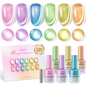 image:imageBeetles Cat Eye Gel Nail Polish Set  Falling Gold 6 Colors 15ML Full Size Glitter Gel Polish Kit Gold Brown Orange Glass Cat Eye Magnetic Effect Soak Off UV Nail Art DIY Salon at Home Gift for WomenSummer Daydream