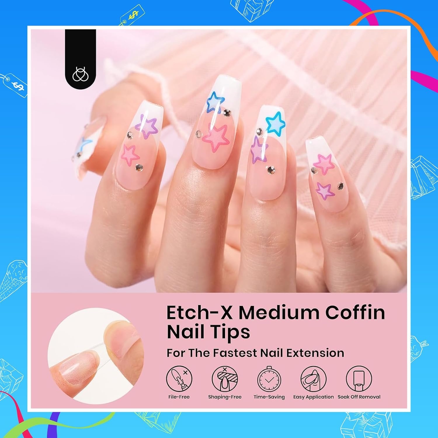 image:imageBeetles 119 PCS 100 Colors Gel Nail Polish Setand Gel Nail Tips 12 Sizes 288Pcs Medium Coffin Etch X Nail Tips