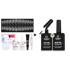 image:imageBeetles Gel Nail Kit Short Almond with Nail Dehydrator and Primer 576Pcs Half Matte EtchX Nail Tips Solid Glue Mini Lamp Nail Extension Set Gift with No Wipe Top Coat and Base Coat Set for Gel Poli