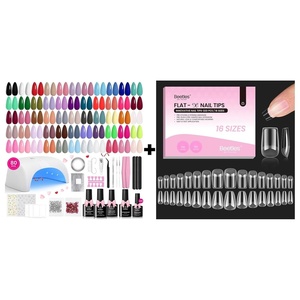 image:imageBeetles Gel Nail Polish Kit with U V Light with Gel Nail Tips FlatX  Square Coffin Short 320pcs 16 Sizes PreEtched Half Matte