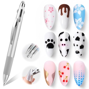 image:imageBeetles Nail Art Brushes 31pcs and Blooming Gel Set Clear UV LED Aura Nails Gel Polish for Spreading Effect Marble Natural Stone Watercolor Floral Print Soak Off Dotting Tools Nail Art Pens1Nail Dotting Pen 4in1