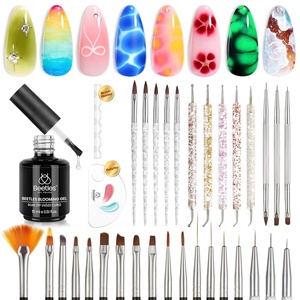image:imageBeetles Nail Art Brushes 31pcs and Blooming Gel Set Clear UV LED Aura Nails Gel Polish for Spreading Effect Marble Natural Stone Watercolor Floral Print Soak Off Dotting Tools Nail Art Pens31pcs Nail Art Brushes with Blooming Gel