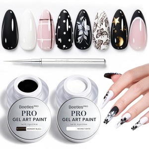 image:imageBeetles PRO Black amp White Painting Gel for Nail Art  2PCS Black White Gel Paint for Nails Art with 10mm Liner Brush UV Light Cure for Flora Patterns or French Nail Salon and Home DIY