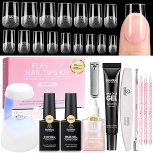 image:imageBeetles Gel Nail Kit FlatX Almond Medium 320pcs 16 Sizes Nail Tips 20g Nail Glue HandFree10ml Glue Remover 75ml Base Gel amp Top Coat Mini Lamp Acrylic Press On Nail Extension DIY at Home31 Square Short 320pcs HandFree GlueRemover